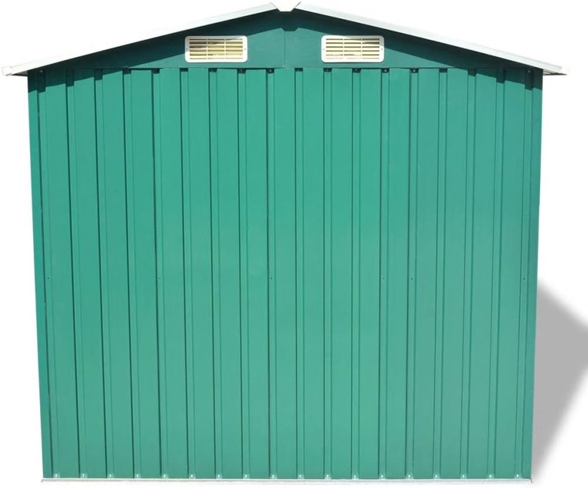Gereedschapsschuur van metaal, groen, 204 x 132 x 186 cm, tuinhuis voor wandmontage, tuingereedschap, tuinhuis