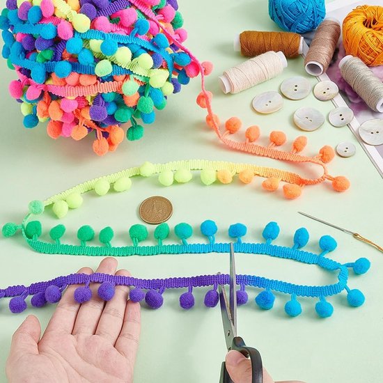 PandaHall 20 Yards Pom Pom Trim Regenboog Fringe Ball Trim 8,5 ~ 26 mm Ball Fringe Lint, Garland Lint Naaien Kwastje Kant voor Thuis Party Decor Kleding Jurk DIY Ambachten Naaien, 12 mm Bal van pandahall — afbeelding 2