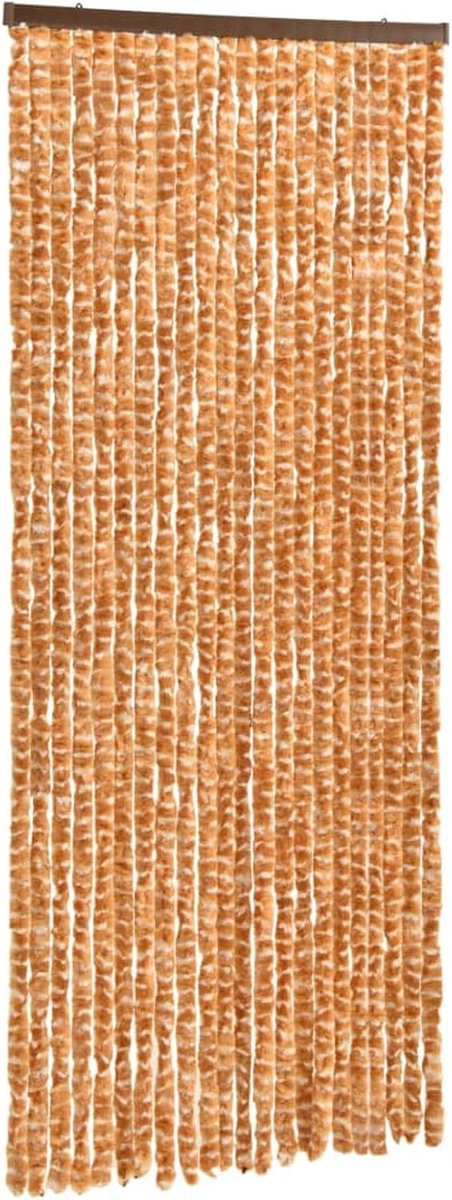 Muggennet Ocra en wit, 90 x 220 cm, chenille, inclusief haken voor het bevestigen van het gordijn aan de deur