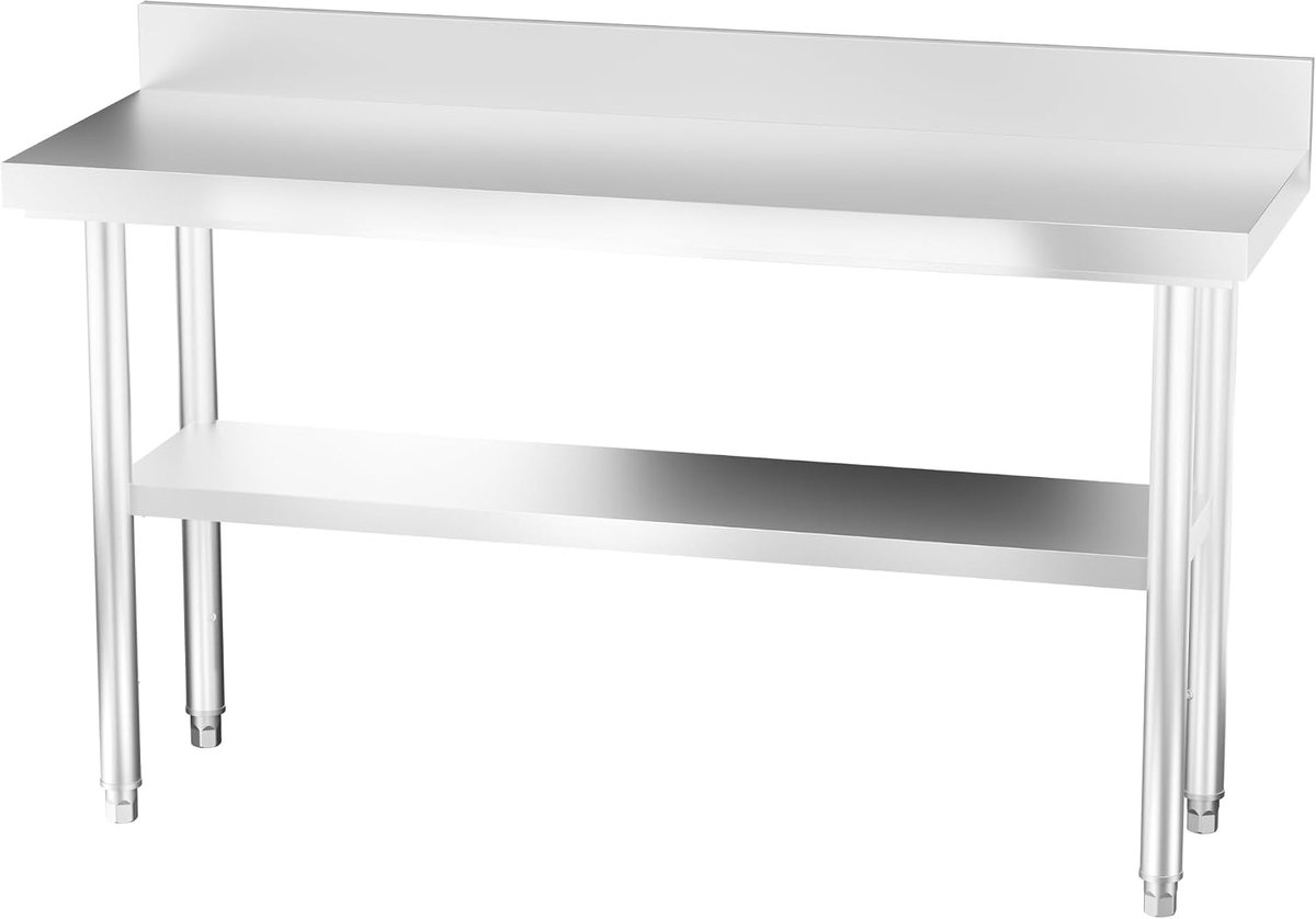Professionele werktafel van roestvrij staal met tussenrand - 150 x 60 x 85 cm