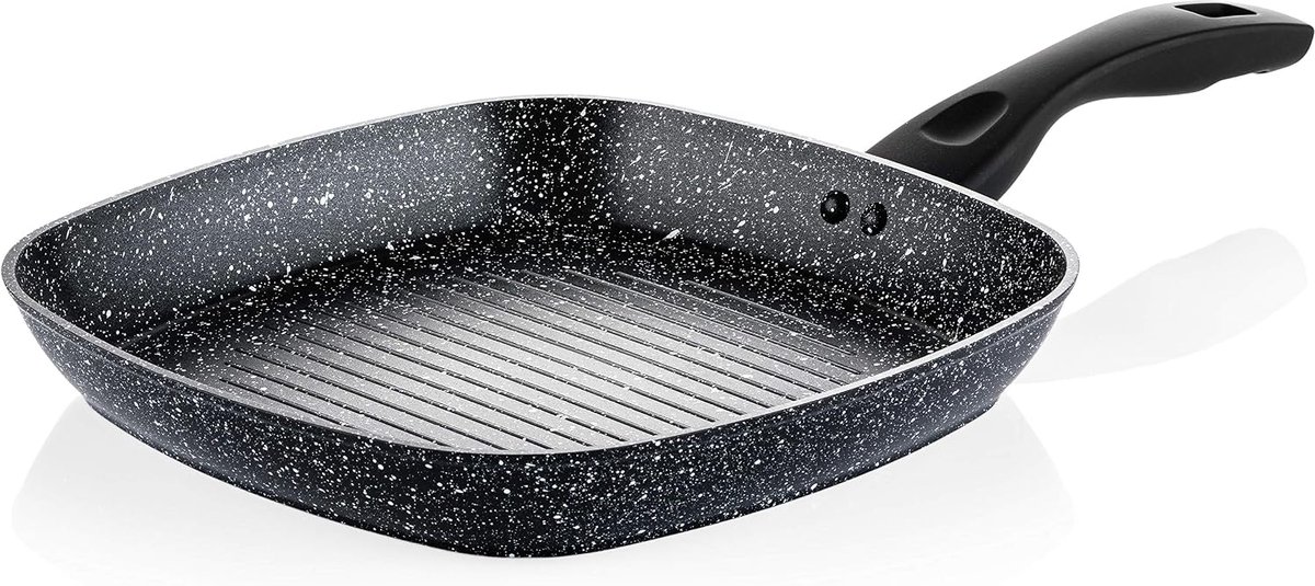 Grillpan Ø 28 cm Zwart Marmer Geschikt voor alle warmtebronnen inclusief inductie Steakpan met antiaanbaklaag- Aluminium