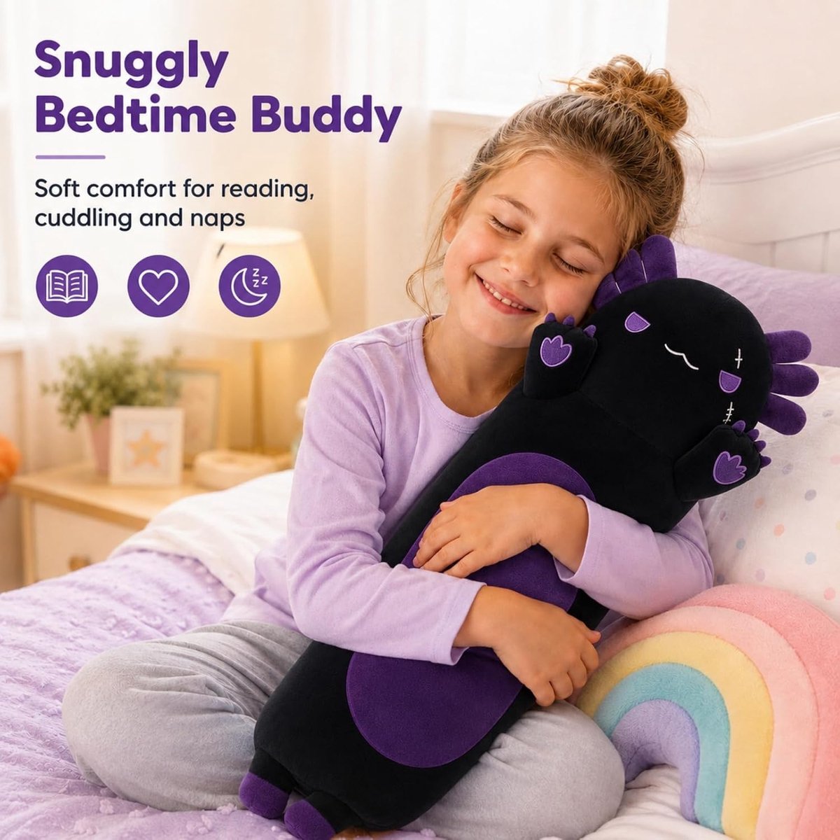 90cm Opgevuld Axolotl lang kussen, pluche dier, speelgoed, zacht Kawaii knuffeldier, speelgoed, schattige omarmingskussen voor kinderen