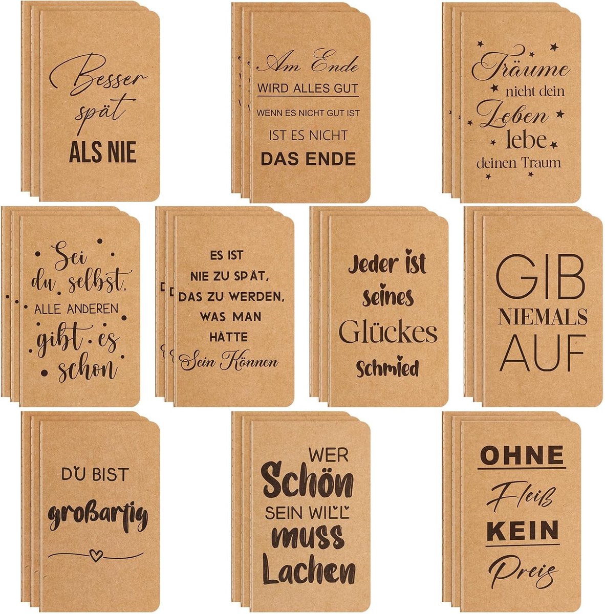 30 stuks mini-notitieboeken met opschrift, kleine gelinieerde notitieboeken, zakschriften, mini-notitieblokken, cadeaus voor thuis, kantoor, school, 10 stijlen (kraftpapier)