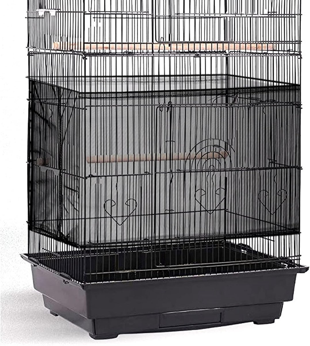 Grote vogelkooizaadvanger, vogelkooihoes, netrokbescherming, verstelbaar, zacht, luchtig gaasnet voor papegaai, parkiet ara (200 x 37 cm, zwart)
