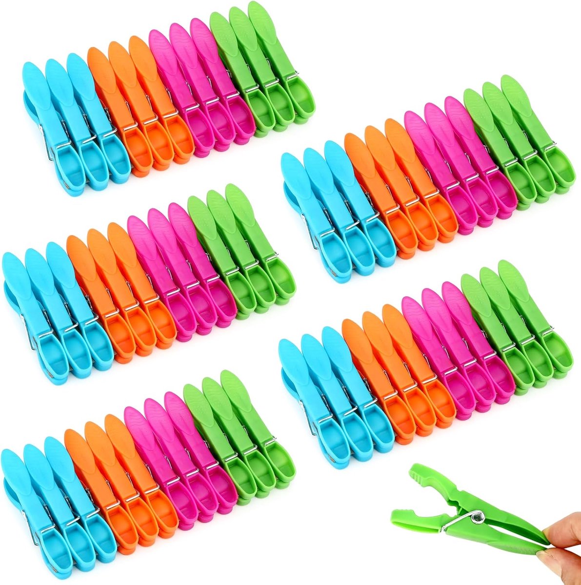 Wasknijpers, 60 stuks, kunststof, met stabiele buitenringveer | Antislip wasknijpers voor waslijn of wasrek