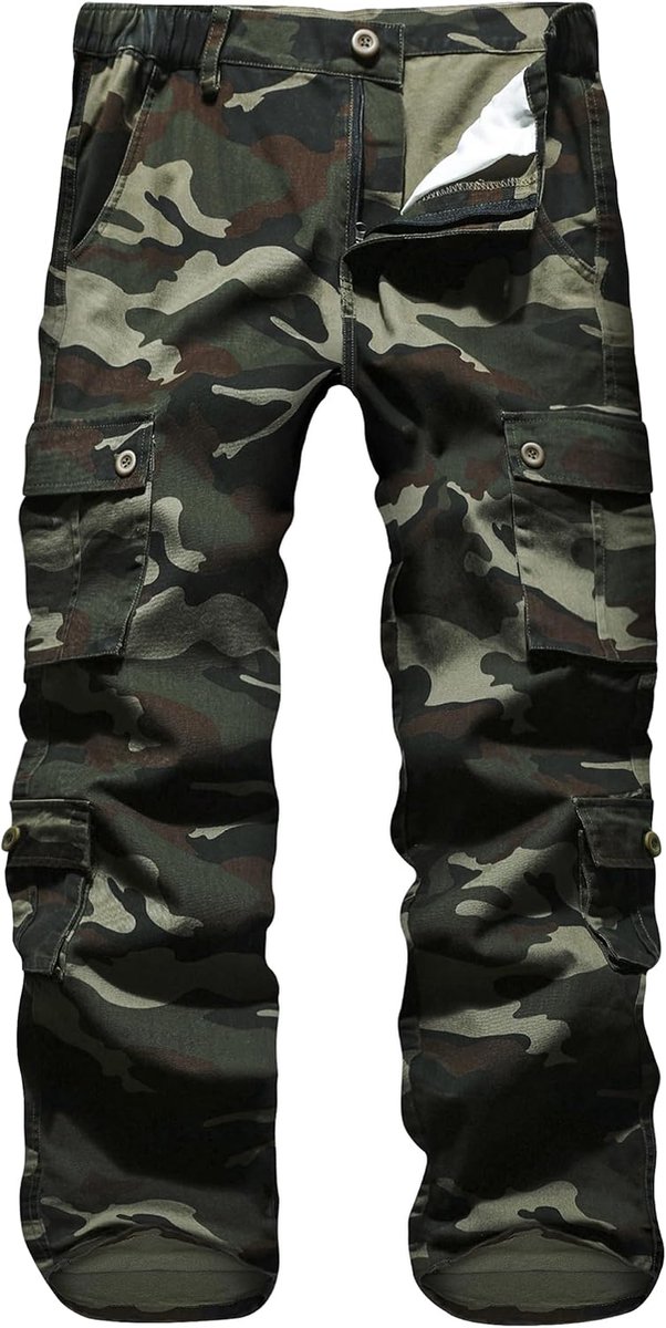 Heren Cargo Broek Camo Combat Broek Katoen Meerdere Zakken Werkkleding, Lt01 Creen, 52