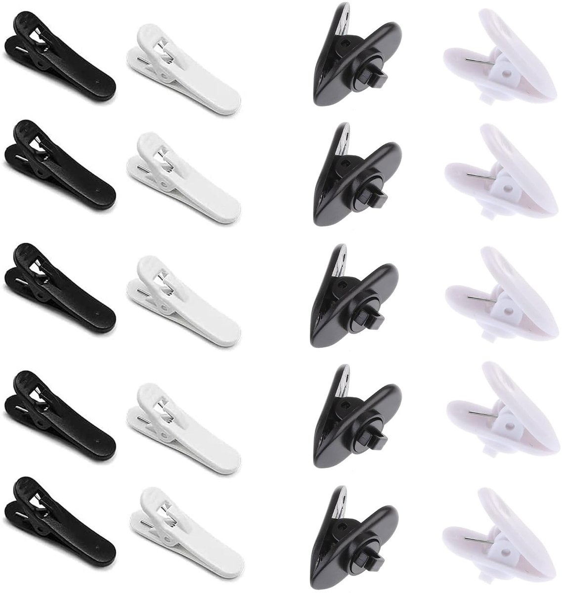 Kabelclips Kunststof Draad Clips - Zwart/Wit voor Headset en Microfoon - Kleding Klem (20 Stuks)