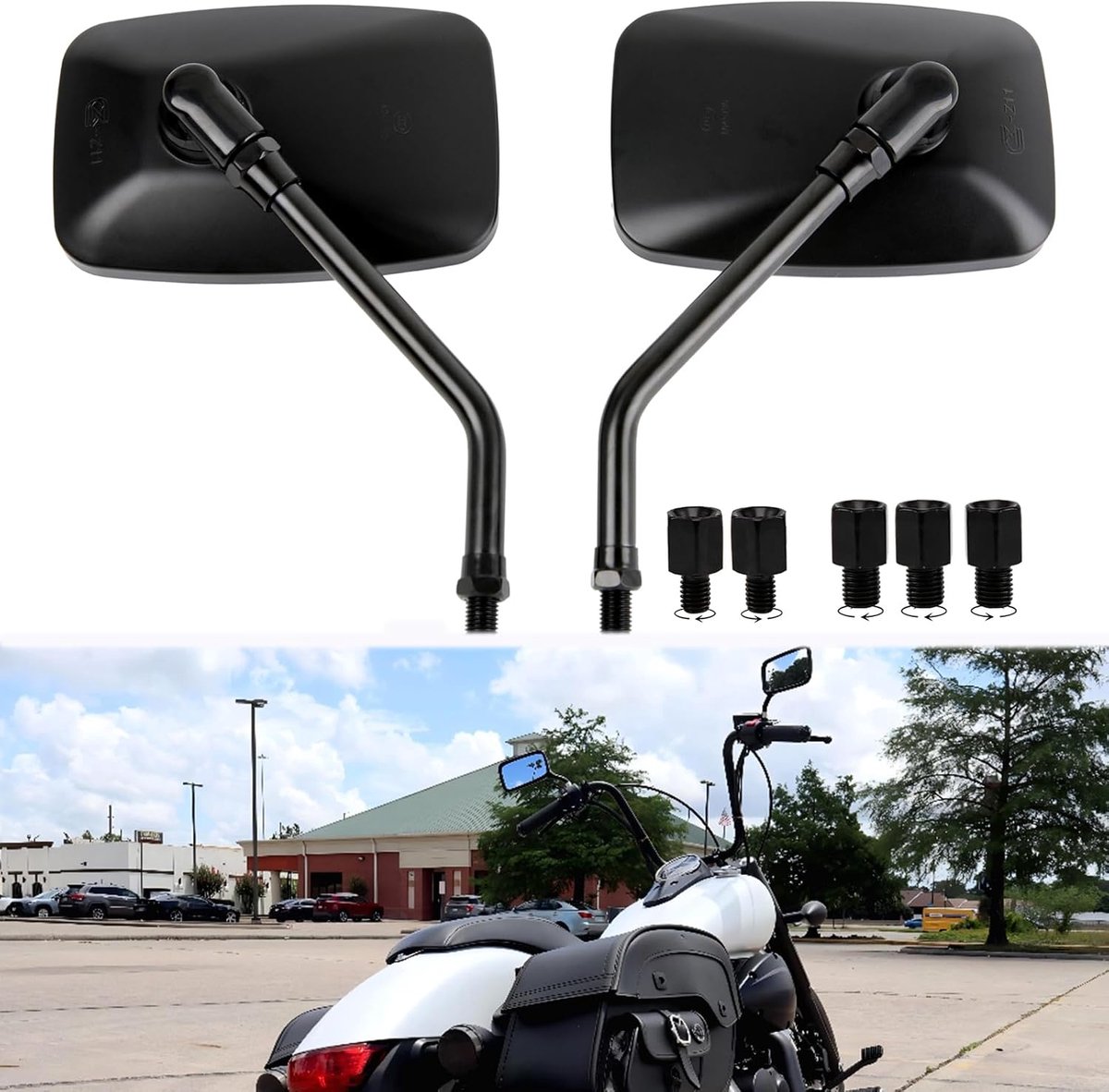 Zwarte achteruitkijkspiegel, vintage chopper, motorfiets, achteruitkijkspiegel, Moto met M10, M8 schroef, universeel, compatibel met scooter, street bike, cruiser, chopper, sport, bike, ATV