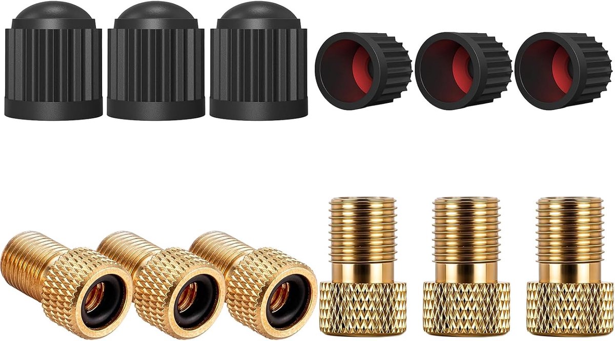 Fietsventieladapter - 6 stuks messing Presta-ventieladapter, converteer Presta naar Schrader voor fietsen en auto's, band opblazen met behulp van standaardpomp of luchtcompressor