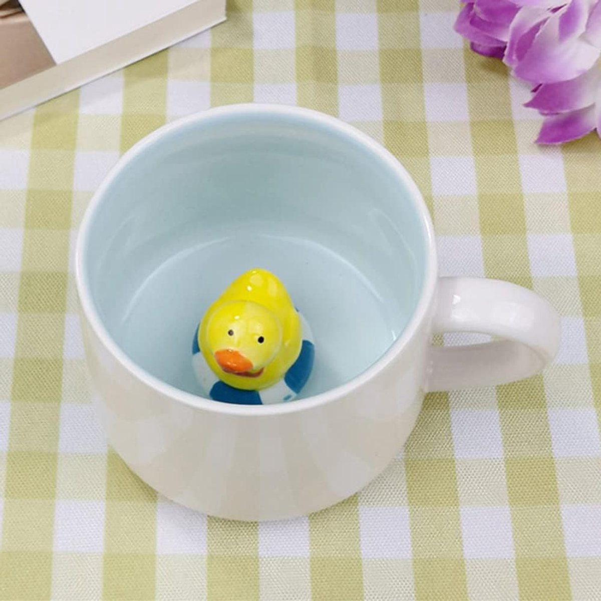 3D-dierenbeker met leuk geel eendje binnenin, koffiemok, 300 ml, grappig cartoon, handgemaakt figuur, voor melk, thee, koffie, geschenk voor kerst, verjaardag van kinderen, meisjes, vrouw,