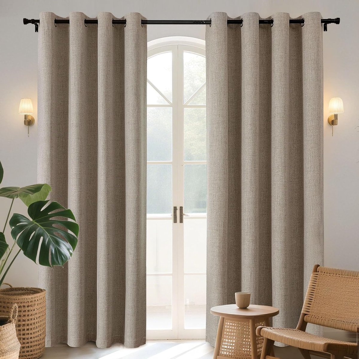 100% verduisteringsgordijnen voor binnen, 2 stuks, L 140 x H 240 cm, linnen, thermische gordijnen met oogjes voor slaapkamer en woonkamer, moderne verduisteringsgordijnen, linnen