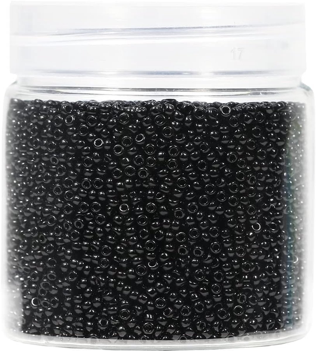 Kralen om te rijgen, 2 mm, 10.000 stuks/110 gram in doos, 12/0 zwarte glazen kralen, kleine rocaillekralen voor het maken van sieraden, oorbellen, armbanden, halskettingen (zwart)