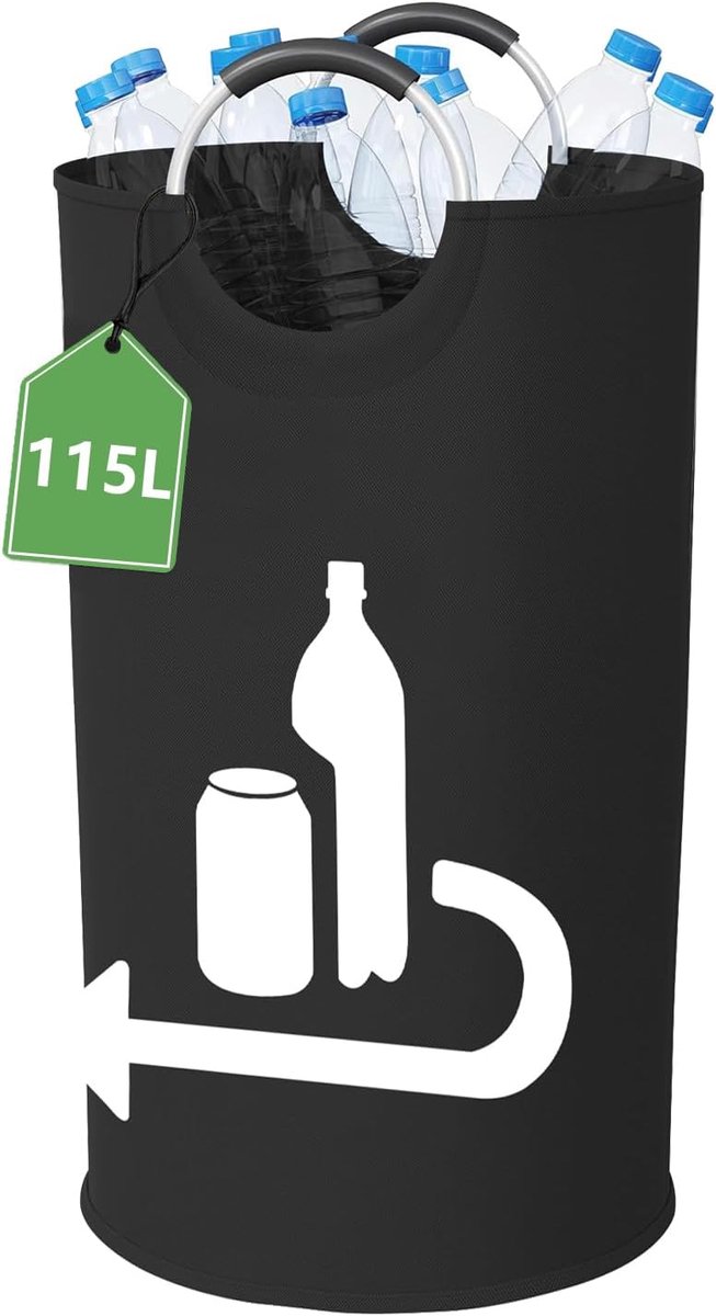 115 liter statiegeldflessen, verzamelcontainer, groot, opvouwbare flessenverzamelaar, oud glas, lege goederen, statiegeldflessen, bewaren met softgrip-handgrepen van aluminium