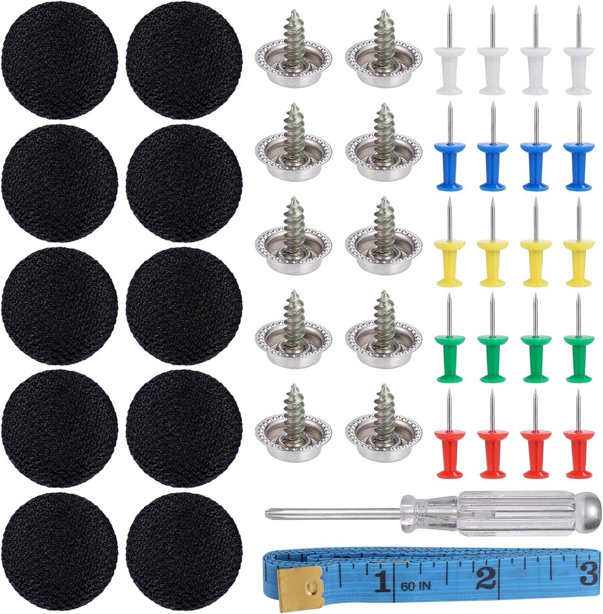 65 stuks autohemel-reparatieset, autoreparatie klinknagels, autodak, klinknagels, auto dakhemelreparatie, met spelden, schroevendraaier, meetlint, voor auto's, zwart