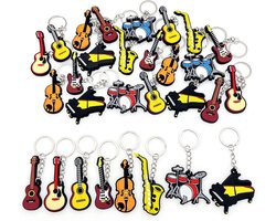 30x Llavero de instrumento musical para favores fiesta musical decoraciones fiesta tema música, recuerdos temáticos regalo música, ukelele, guitarra eléctrica, violín, piano, saxofón, batería