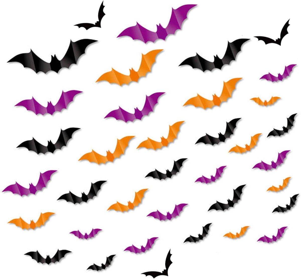 36× Kleurrijke Vleermuis Halloween Decoratie, Vleermuis Decoratie met Lijm, Halloween Decoratie, Gothic Vleermuizen Decoratie voor Buiten, Muur, Tuin, Raamdecoratie, Verjaardag, Halloween