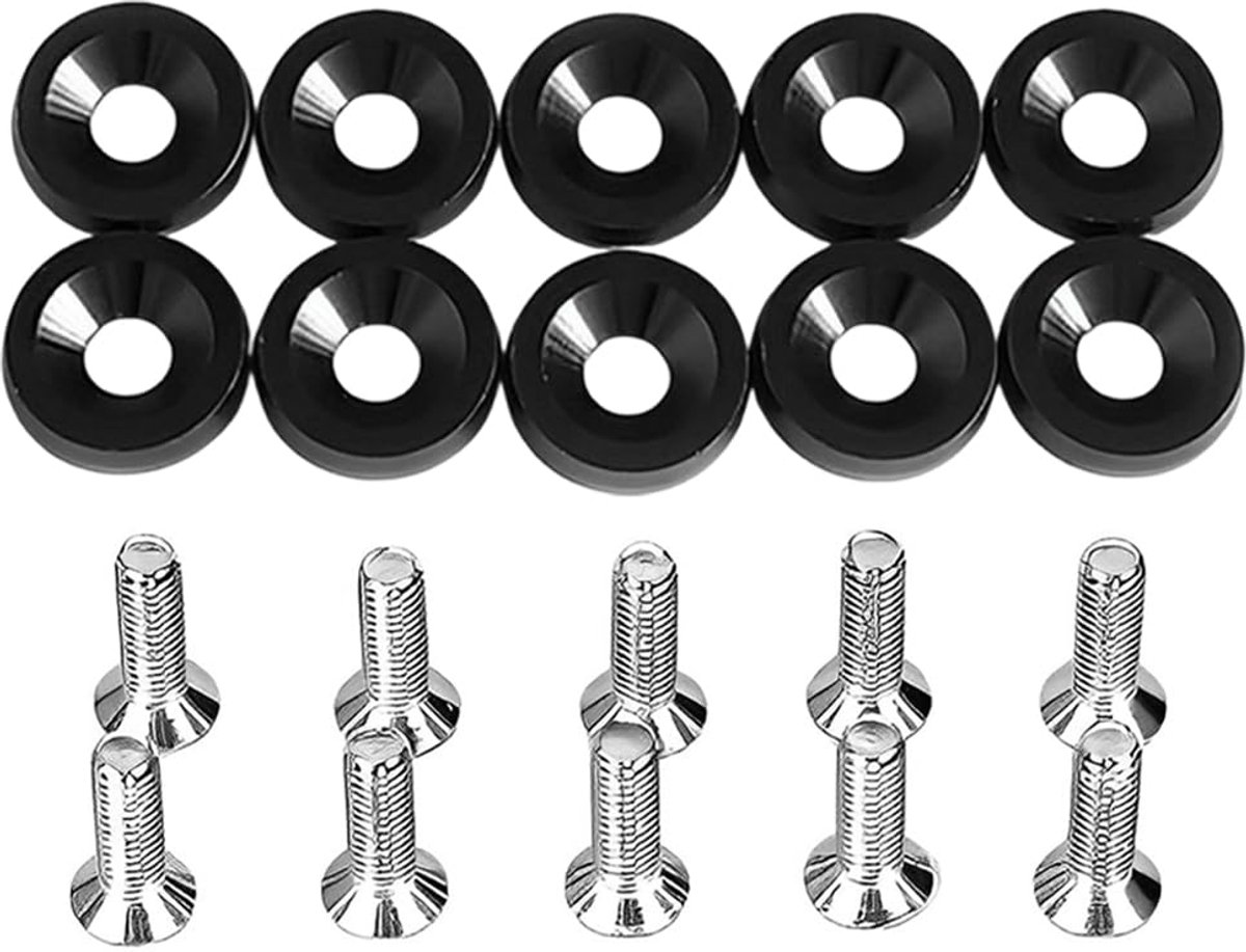 10 stuks M6 spatbordschijf motorruimte dressing up kit, universele geanodiseerde aluminium sluitringen, aluminium spatbord, bumper, schijfschroef (zwart)