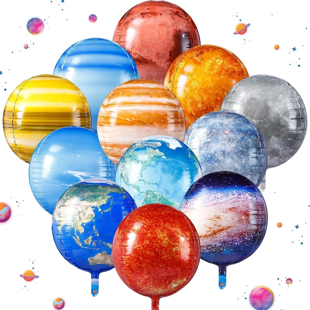 Ballonnen, 12 stuks, 4D-ruimteballon, zonnesysteem, folieballonnen voor ruimte, verjaardag, planeet, voor kinderen, feest, verjaardag, ruimtethema, decoratie