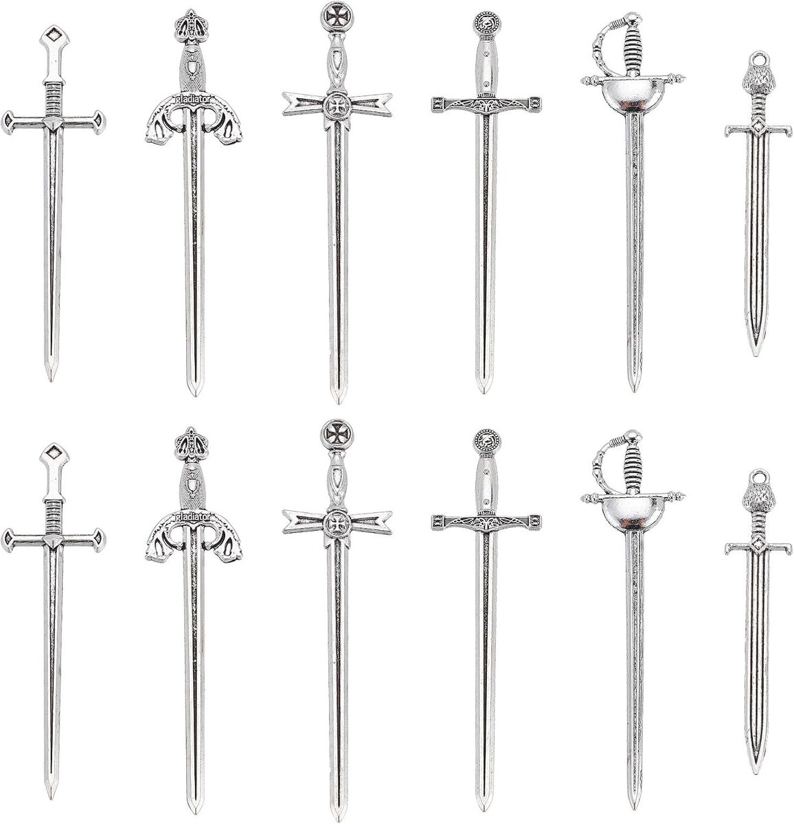 1 doos 24 stuks Tibetaans stijl zwaard charms middeleeuwse antieke zwaarden leesmarkering miniatuur wapen legering hanger voor sieraden maken hangers