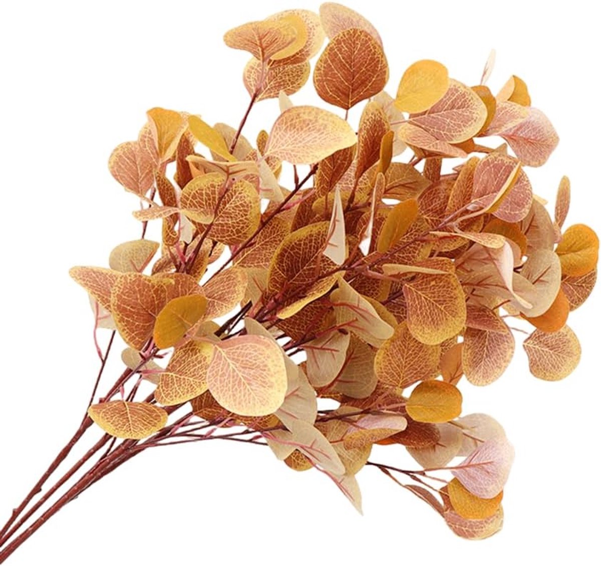 4 stuks kunstmatige herfst eucalyptus bladeren 93 cm faux eucalyptus stengels bladeren lange steel zijde eucalyptus bladeren, voor herfst thuis bruiloft festival feest decor, oranje