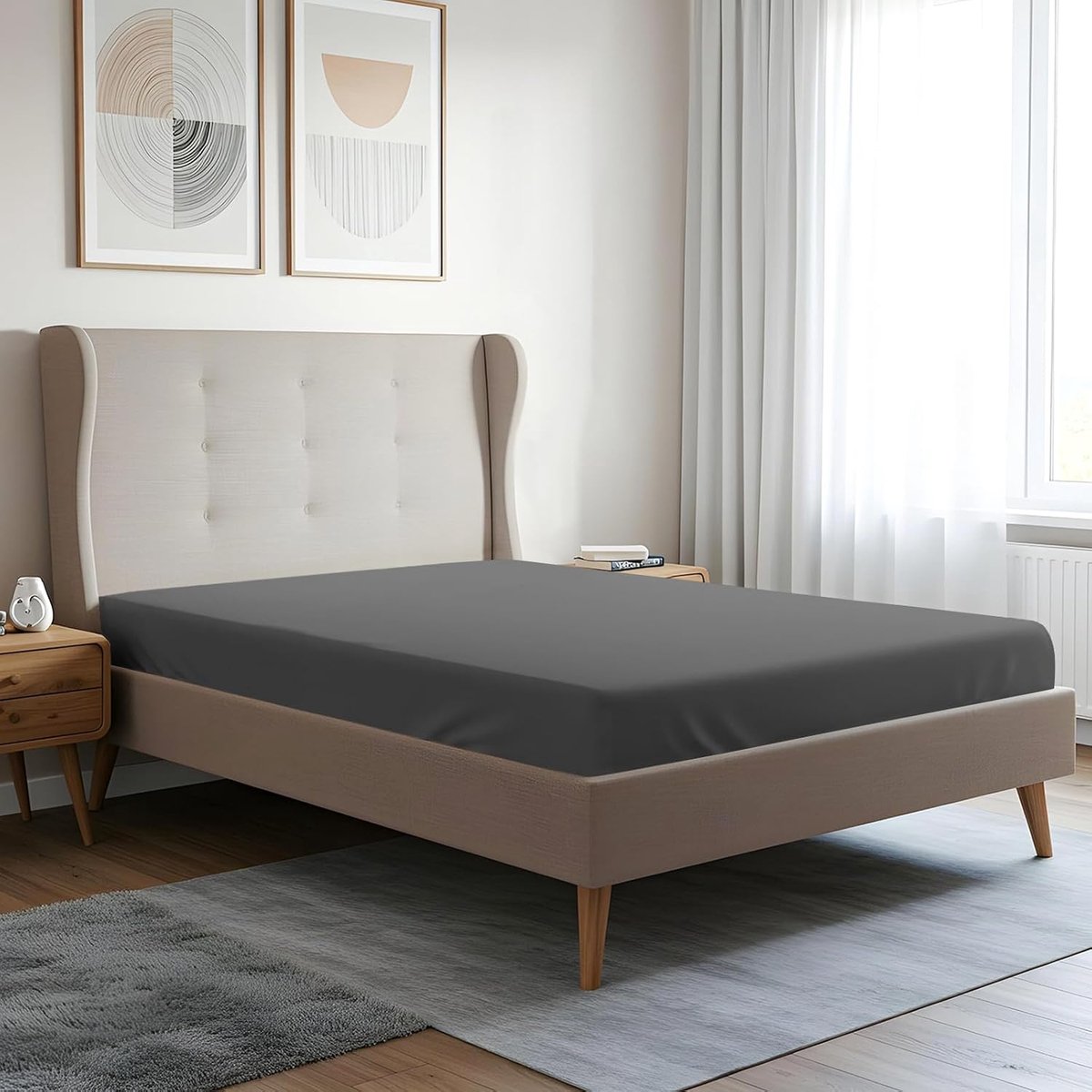 Baumwoll-Spannbettlaken Fadenzahl 400 grijs 150X200 cm 100% katoen