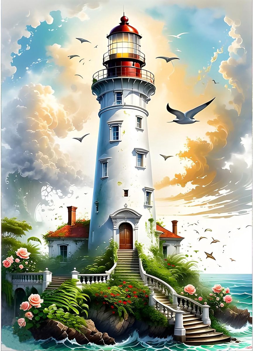 5D DIY Lighthouse Diamond Painting Kits, Full Drill Seagull Diamond Art Painting Kits voor volwassenen beginners, doe-het-zelf 5D bloemen schilderen op nummer diamant art kits voor thuis,