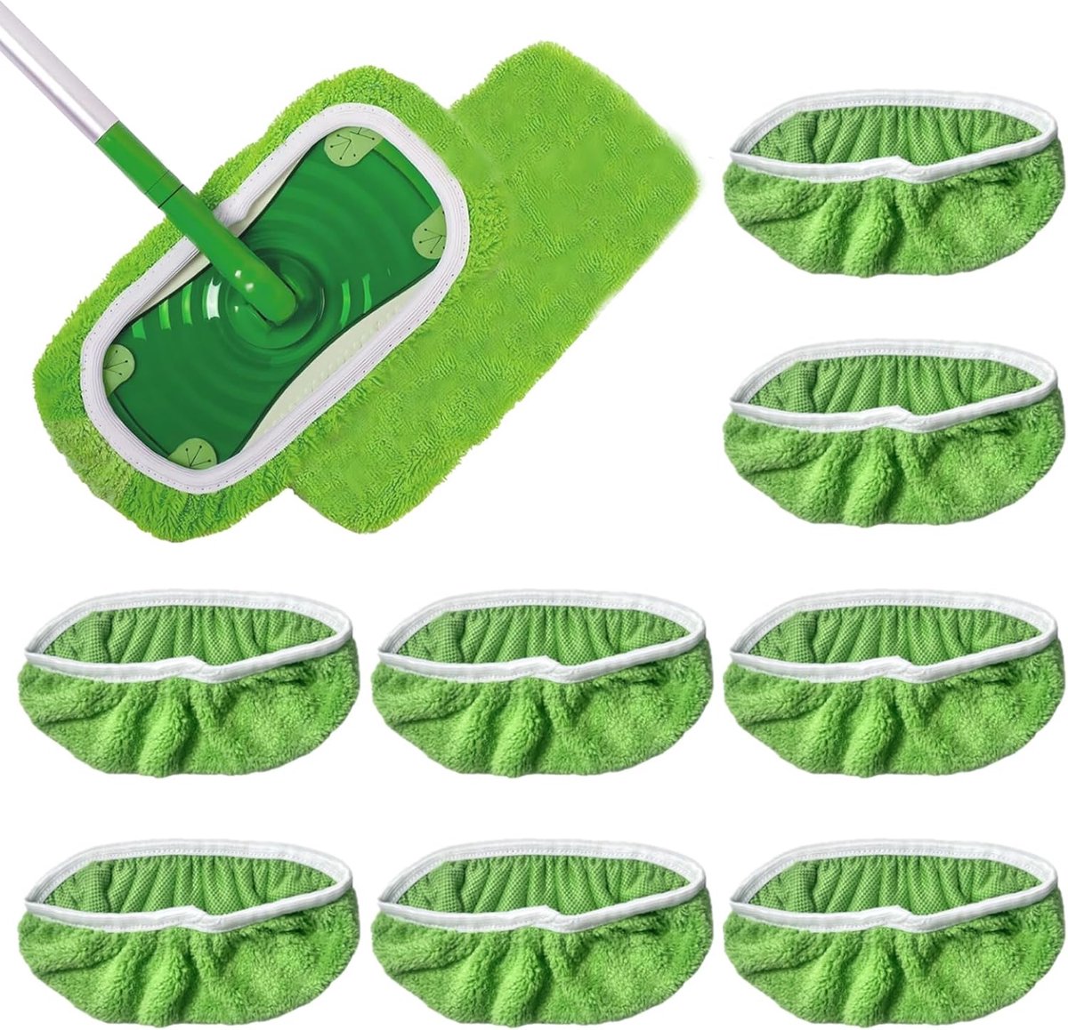 8 stuks doeken, herbruikbaar, voor Swiffer vochtige vloerdoeken, voor Swiffer platte mopdoek, wasbare navulverpakkingen voor nat en droog gebruik, wasbare microvezelpads, vochtige vloerdoeken (groen)