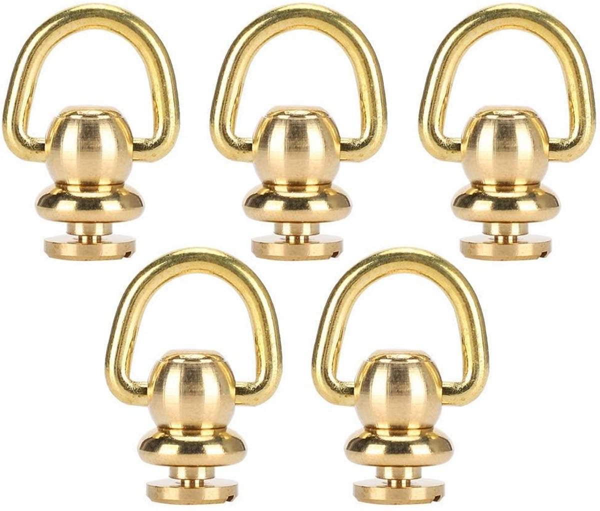 5 Sets Messing Nagel Klinkbouten Schroef Hoofdknoppen Metalen Bolt en Schroef met D Ring voor Lederen Craft Parfum Bell Gold, 10x5mm