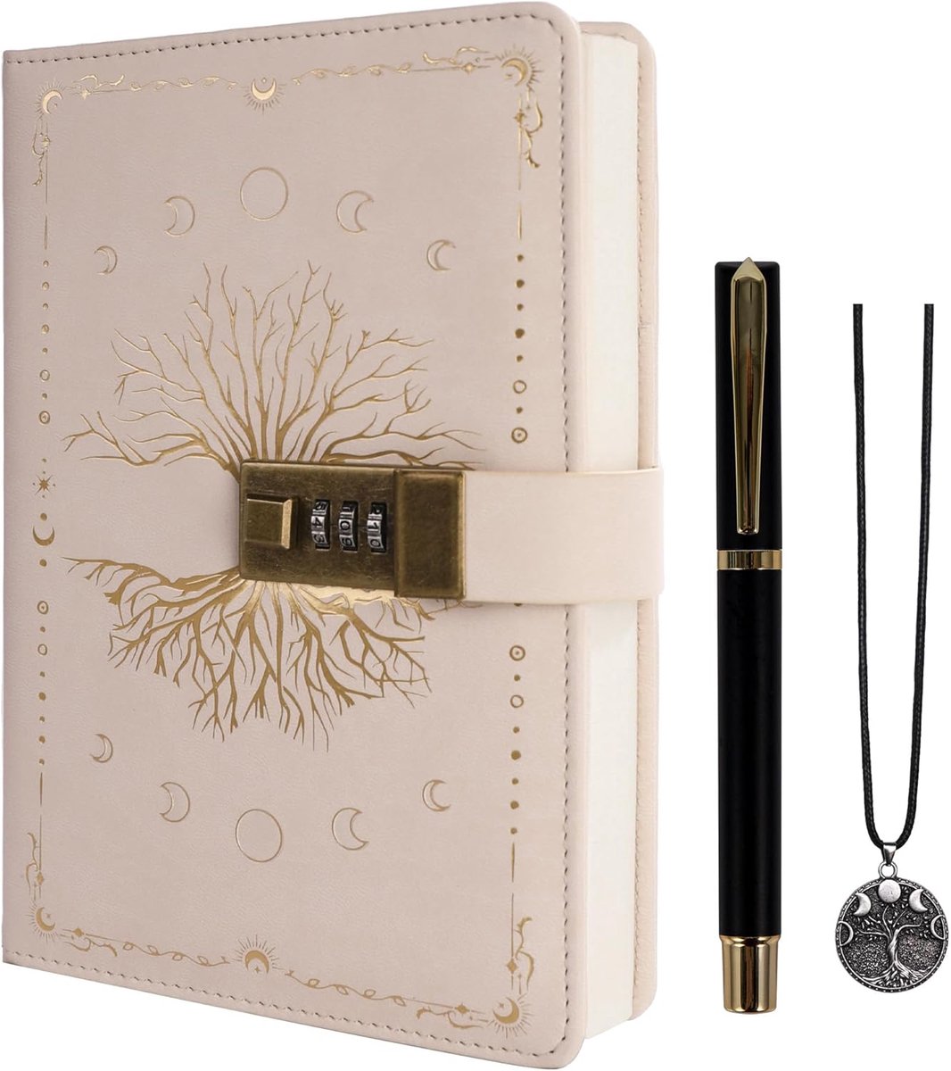 Dagboek met Slot, Tree of Life Vintage Journal met Slot voor Vrouwen Mannen, A5 Navulbaar Notitieboek met Slot om te Schrijven, 224 Genummerde Pagina's