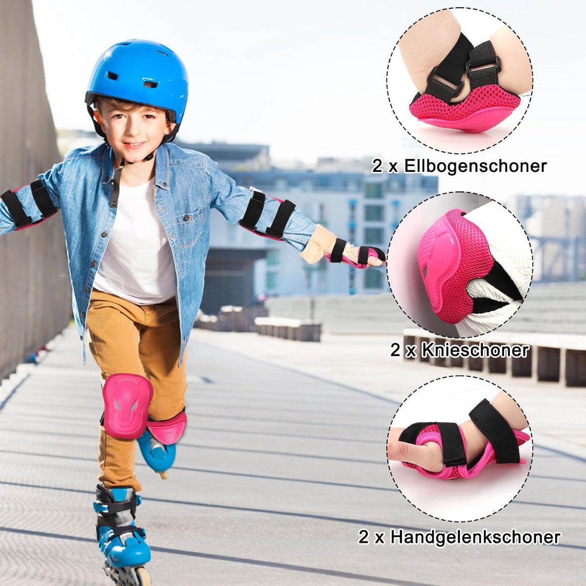 Kniebeschermers voor kinderen, 6-in-1 beschermende uitrusting voor kinderen van 3-8 jaar, elleboogbeschermers, polsbeschermers, beschermers voor step, skateboard, fietsen, inline skates