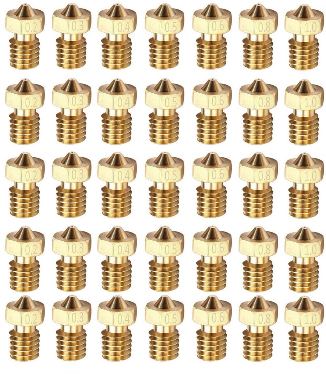 35 stuks M6 1,75 mm 3D-printer 0,2 mm 0,3 mm 0,4 mm 0,5 mm 0,6 mm 0,8 mm 1,0 mm extruder messing mondstuk printkop (5 stuks/elke maat)