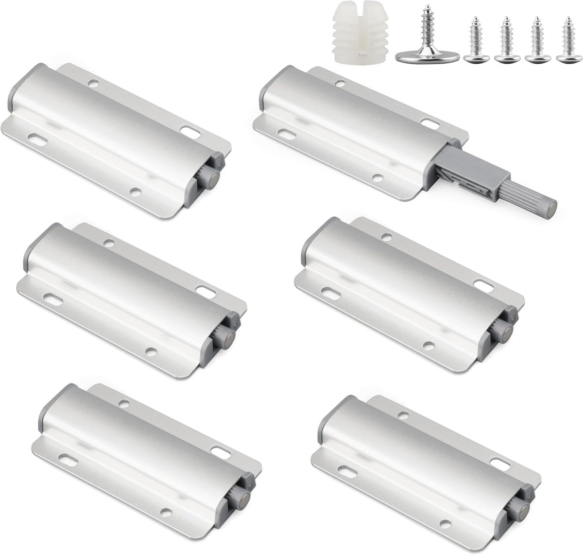 6 stuks drukdeuropeners, aluminium, push-to-open deuropener met schroeven, kastdeur, demper, ladedemper, magneetsluiting, kast voor deuren, kastdeuren, balkondeuren