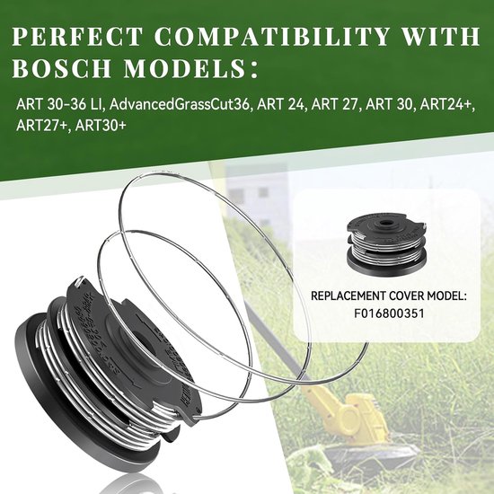 Spoelen voor Bosch trimmerspoelen, nylondraden, reservespoel voor Bosch trimmer F016800351 ART 24, 27, 30 en ART 30-36 LI (6,1 m x Ø1,65 mm) — afbeelding 2