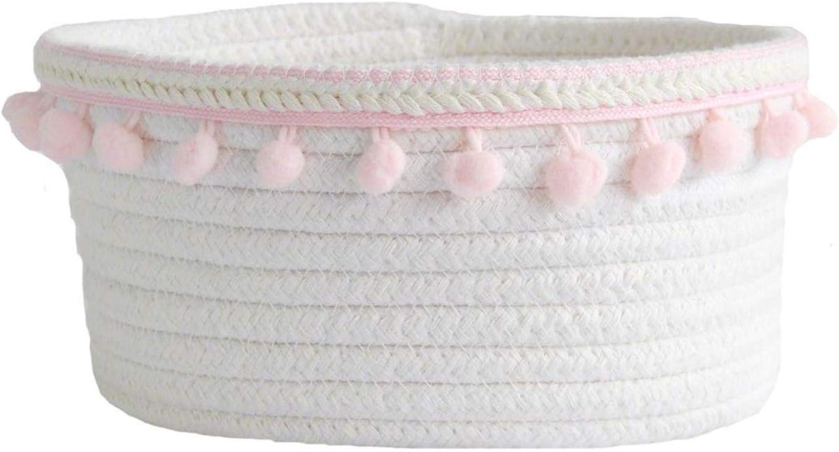 touw opbergmand, kleine gevlochten mand met haarbal voor het opbergen van desktop kleinigheden cosmetica organizer roze