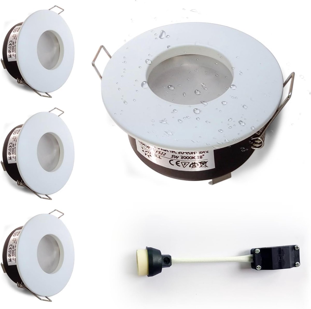 GU10 downlight lamp wit, badkamer spotjes IP65, lamp niet inbegrepen, ronde inbouwspots voor doucheplafond, doorsnede 68 mm, 4 stuks