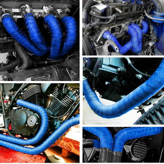 5cm x 5m Glasvezel Blauw Motorfiets Thermische Band Uitlaat Tape Band Hittebeschermingsband Uitlaatpijp Isolatie Uitlaattape Uitlaatband Auto met 6 Kabelbinders — afbeelding 5