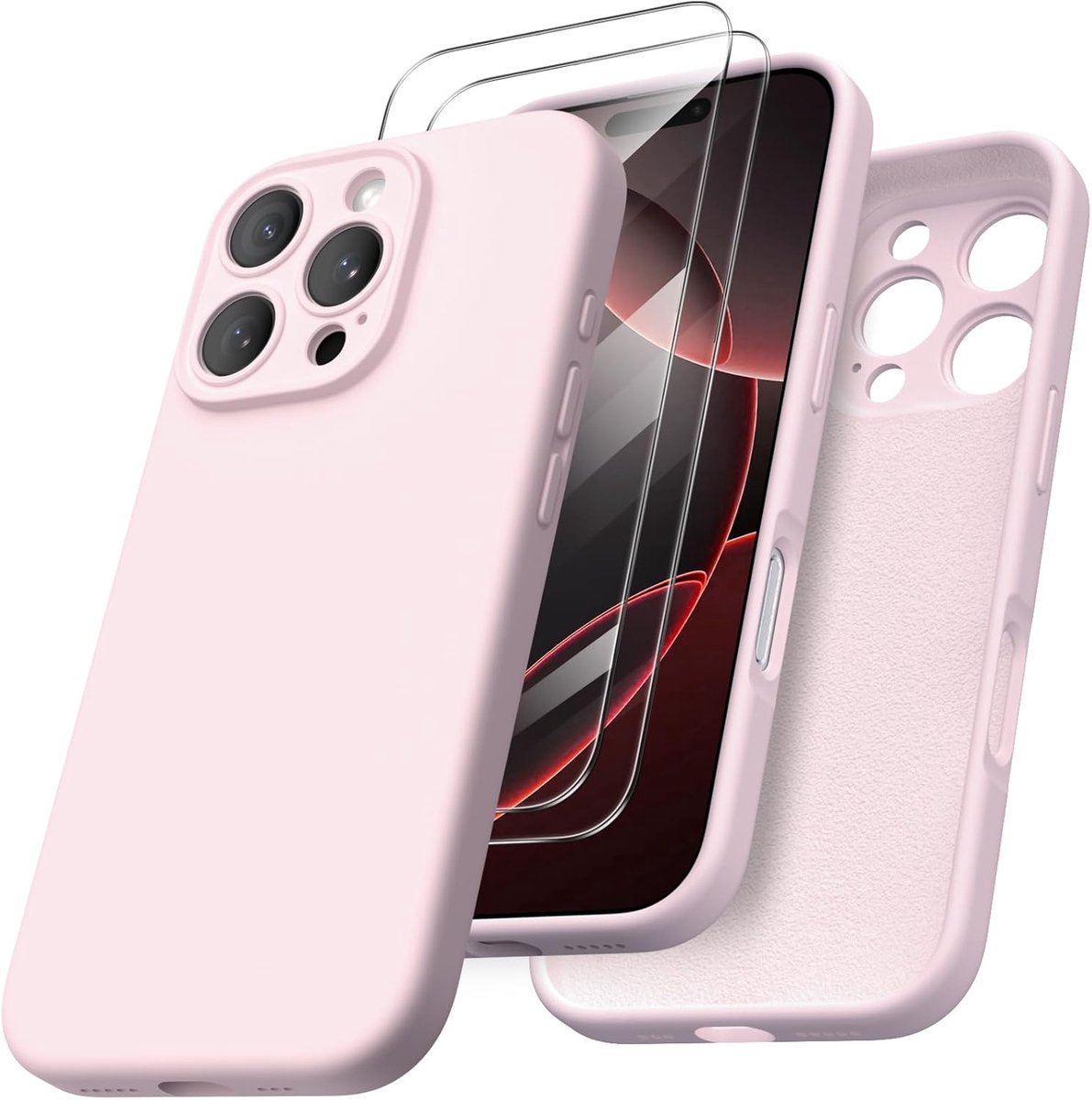 Hoesje compatibel met iPhone 16 Pro, 6,3 inch, met 2 x schermbeschermer, vloeibare siliconen gel rubber cover [volledige behuizing] schokbestendige beschermende iPhone hoesje voor iPhone 16