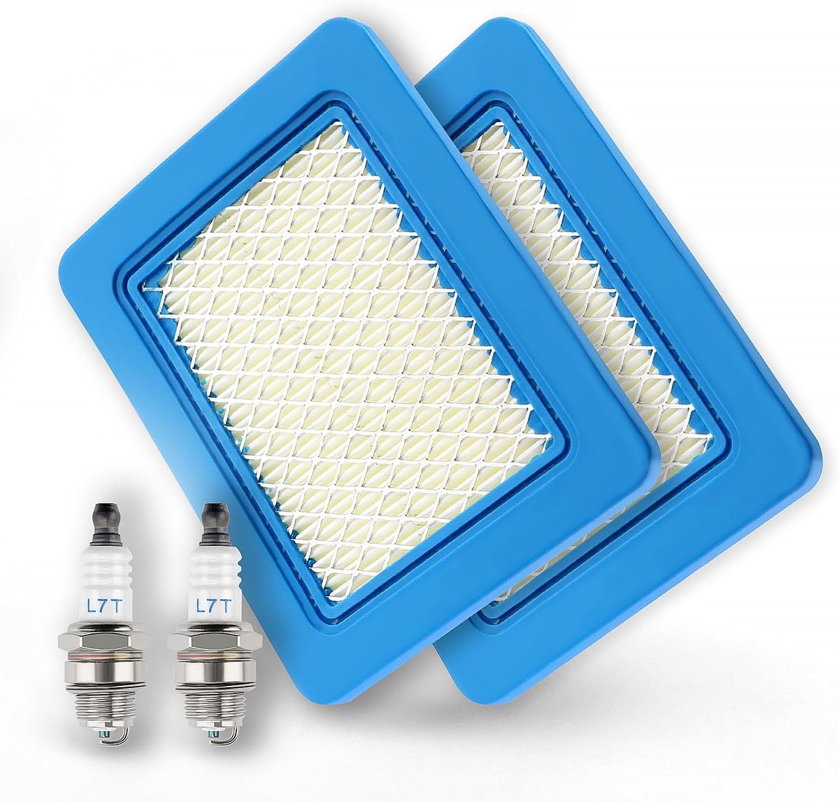 2 Stuks Grasmaaier Luchtfilter en 2 Stuks Bougie L7T, Grasmaaier Bougie, 491588S Luchtfilterpatroon, Compatibel met Briggs en Stratton 491588 491588S 4915885 399959 PT15853