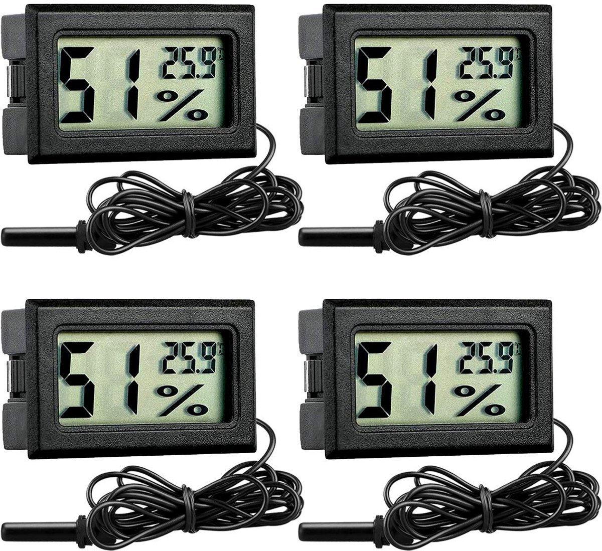 Mini Thermometer Hygrometer, 4-Delig, LCD Digitale Aquarium Thermometer, Temperatuurmonitor Luchtvochtigheid Tester voor Aquarium, Marine Reptile Incubator, Pluimvee, Kas