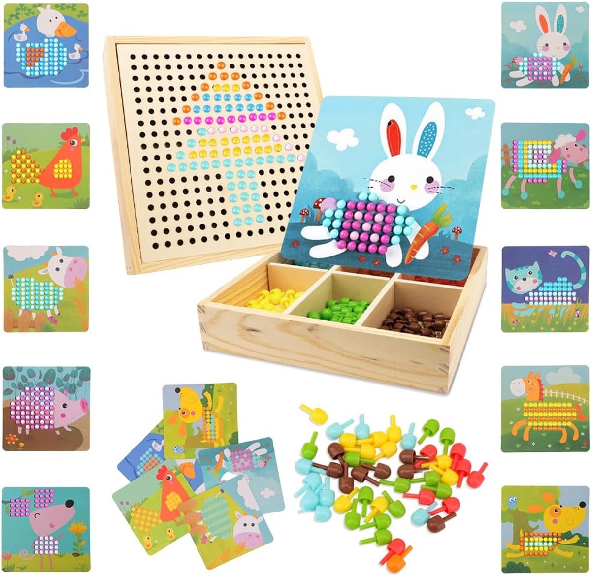 Mozaïek Steekspel, Educatief Steekspel van 2, 3, 4, 5 Jaar, Knutselset Voor Kinderen, Pegboard met 240 Steekkralen, Montessori Speelgoed,Ideaal Cadeau voor Kinderen Jongens Meisjes (Boerderij)