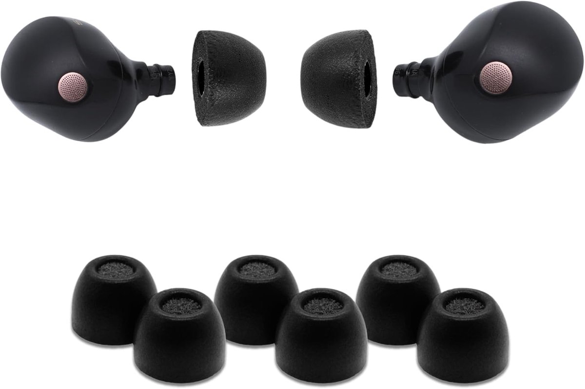 Premium schuimrubberen oordopjes, compatibel met Sony True Wireless XM5, XM4, Linkbuds S & C700N, maat L, nieuwe versie 2025 met reinigingsgereedschap, zwart, 3 paar, Made in the USA