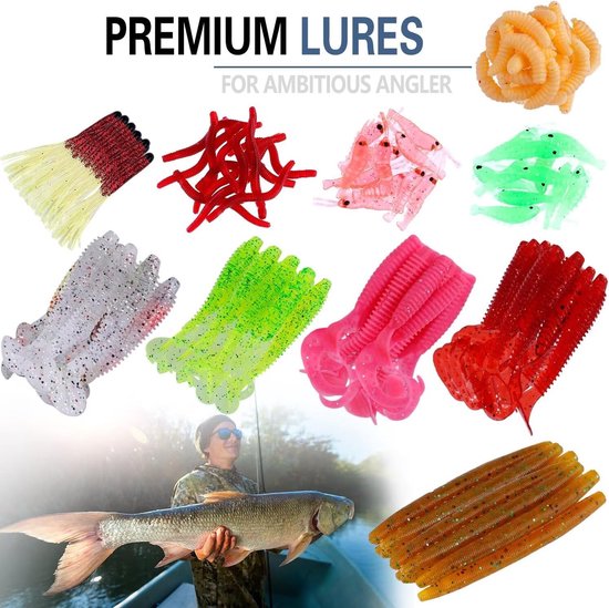 Visaas aas visgerei inclusief crankbaits, spinnerbaits, plastic wormen, mallen, topwater kunstaas, visgerei doos en meer visgerei kunstaas kit set, 102/302 stuks vissen lokken visgerei — afbeelding 3