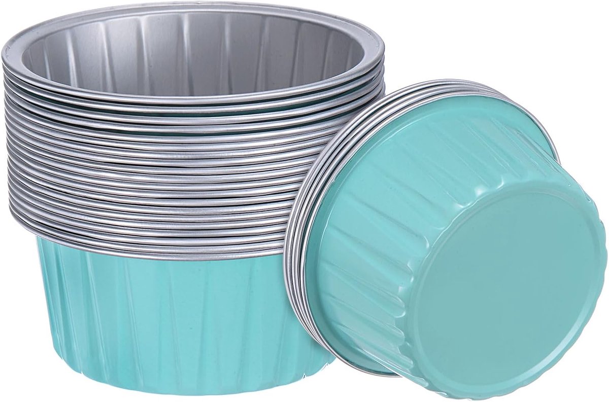 Cupcake-vormpjes, lichtblauw, 25 stuks, standaard cupcake-vormpjes, aluminiumfolie, 15 gram, wegwerp-cupcake-vormpjes voor dessert, feestaccessoires, bruiloftsdecoratie