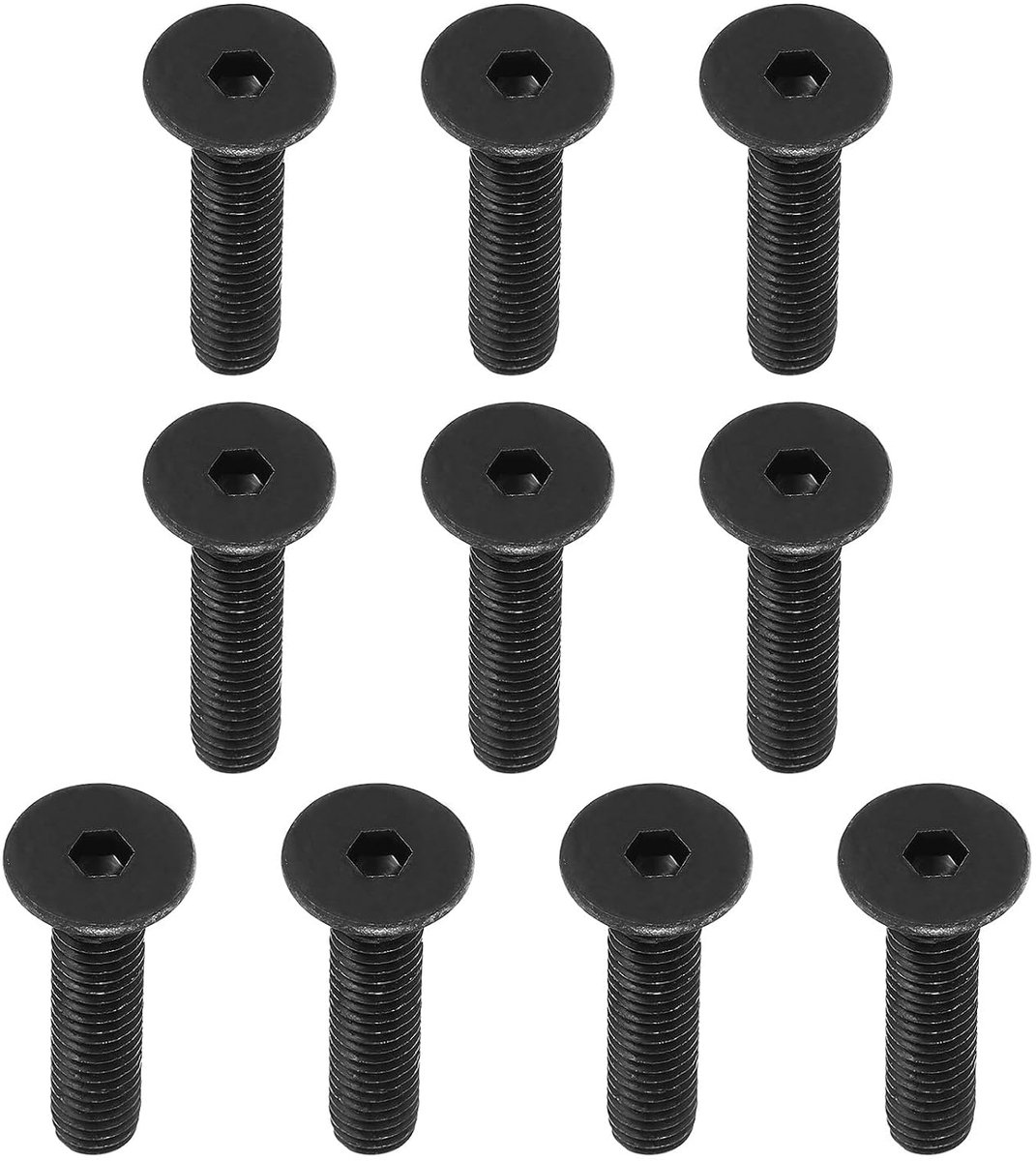 Cilinderkopschroef, binnenzeskant, plat, koolstofstaal, 3/8-16 x 1-3/4 inch, set van 10 schroeven, platte kop, zwart, geoxideerd, klasse 10,9