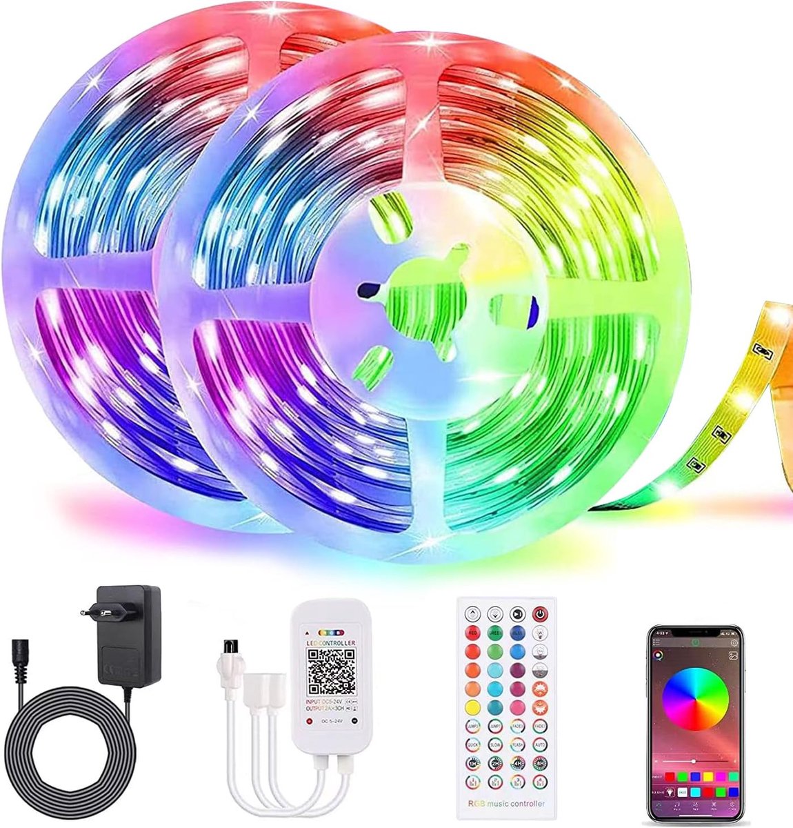 20M LED Strip, ALED Light 5050 600 RGB LED-strip voor Kamer, bluetooth, met flexibele LED-strip, met afstandsbediening, decoratie voor feestjes, verjaardagen, Kerstmis [Energieklasse A+]