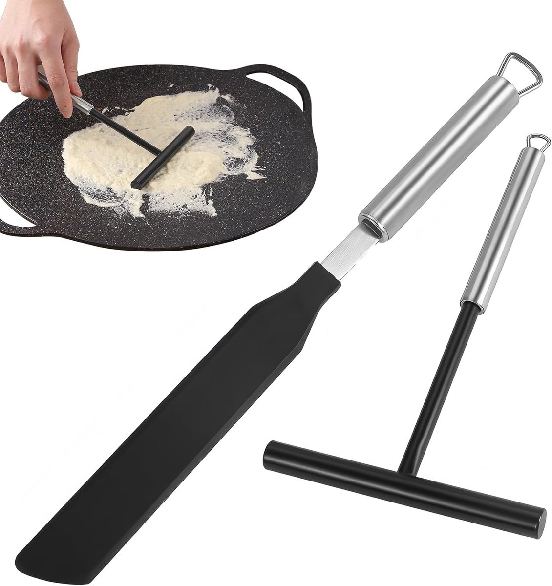 Pannenkoekenverdeler en spatel - deegverdeler spatel voor crêpes maker - roestvrij staal en siliconen bakgereedschap voor thuis keuken bakken koken