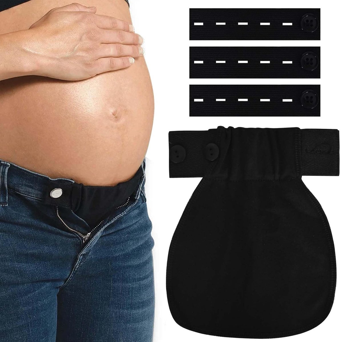 4-delige tailleverlengingsset, zwangerschapsbroekverlengingsset, elastische broekverlengers, verstelbare tailleverlengers, zwangerschapsbroek, stretchbroekband, voor zwangere vrouwen