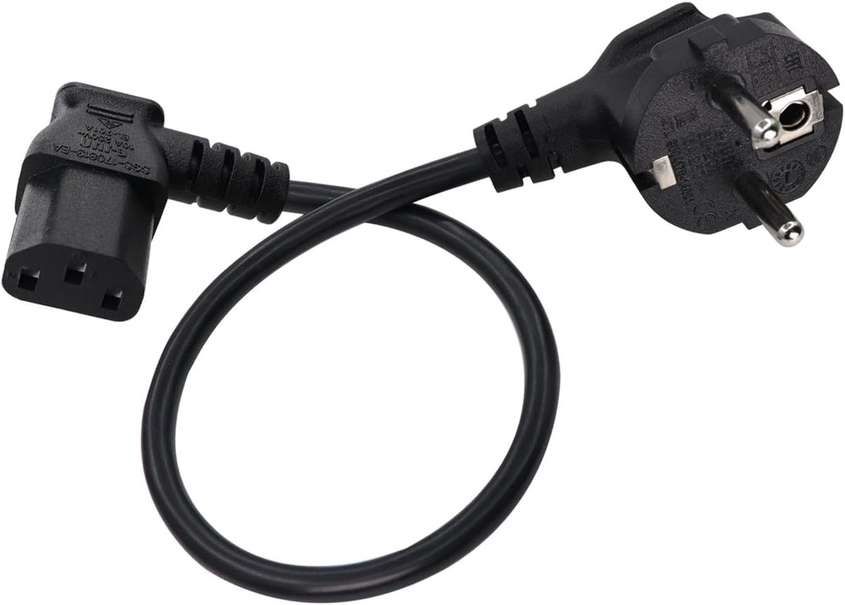 90 Graden Gebogen C13 Veiligheidscontact voor Kabel Type F (CEE 7/4) naar C13 Stekker voor Computer, TV, Monitor, Projector (Zwart, 1m)