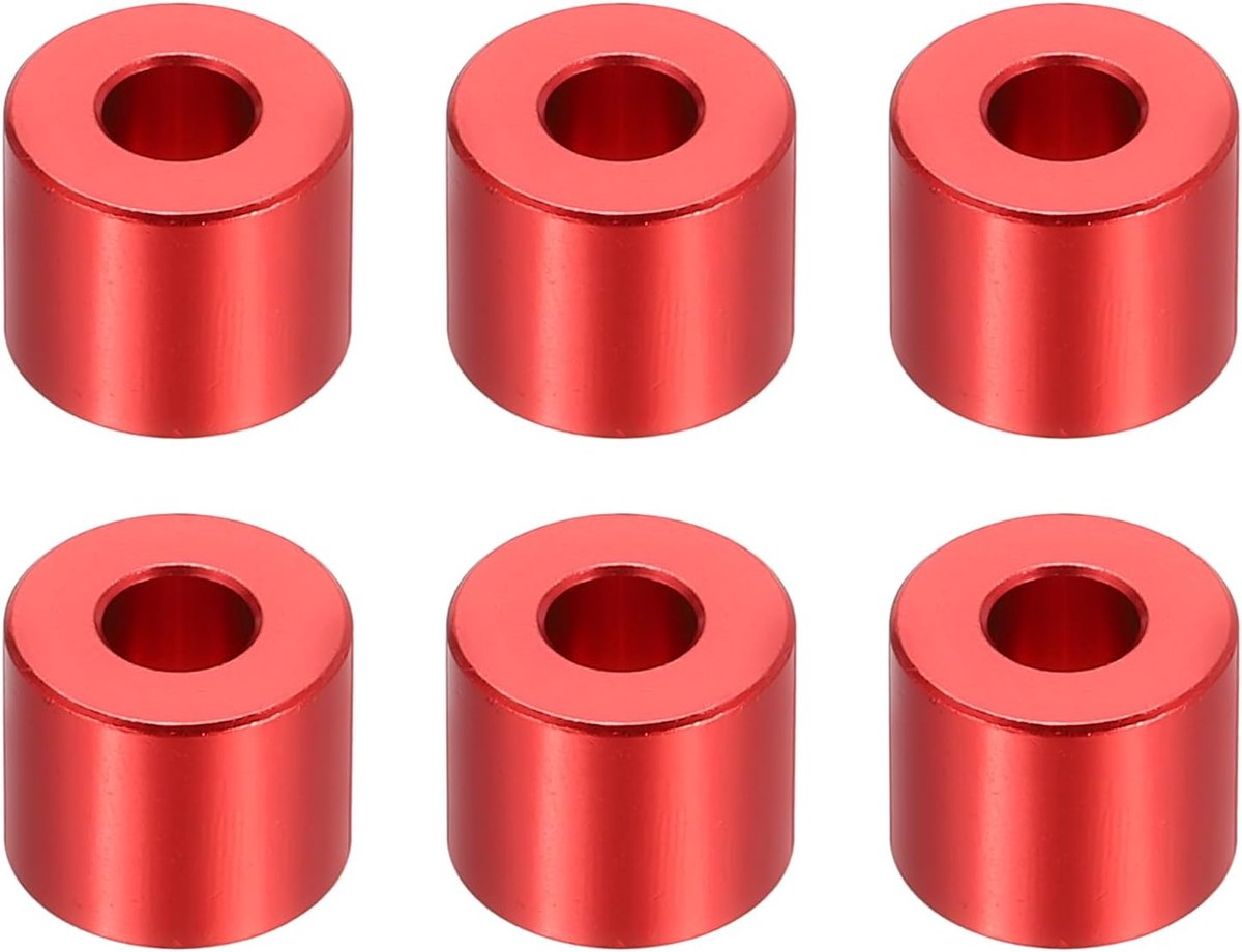 M5 Aluminium Spacers, 6 Stks Metalen Spacers Aluminium 5.2mm ID x 12mm OD x 10mm L Aluminium Spacer Schroef Standoff Ronde voor 1/5 "of M5 Schroefbouten, Rood