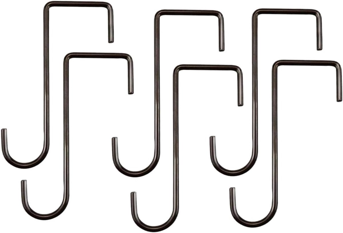 20 cm ijzeren hekhaken, 6 stuks terrasdecoratiehangers, metalen haken voor hangende planten, manden, vogelvoeders, zwembadgereedschap (zwart, 20,3 cm)